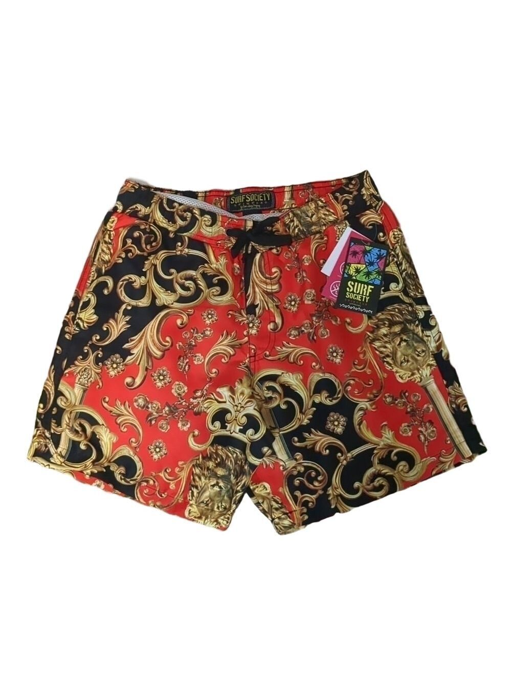 Surf society swimwear black gold red shorts size small